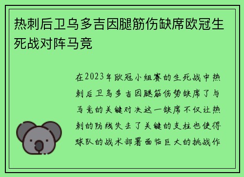 热刺后卫乌多吉因腿筋伤缺席欧冠生死战对阵马竞