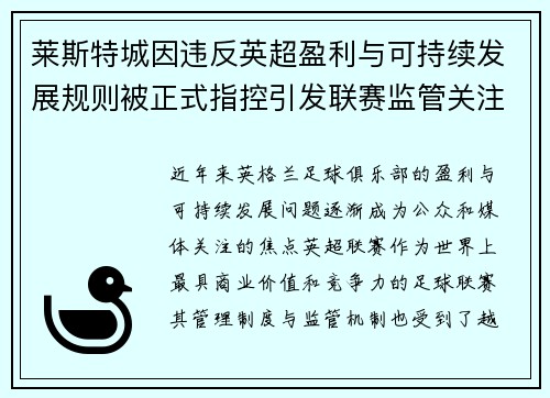 莱斯特城因违反英超盈利与可持续发展规则被正式指控引发联赛监管关注